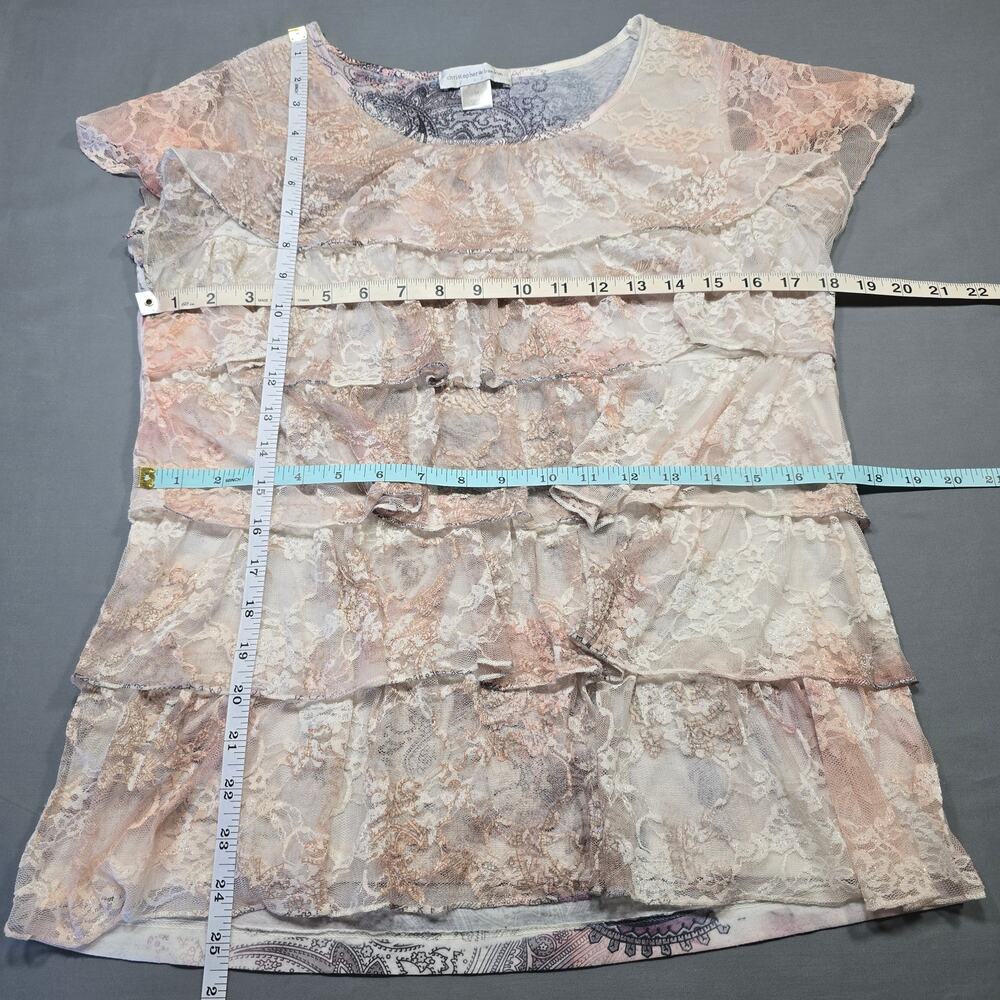 Christopher Banks Cream Tan Shirt Paisley Preppy Ruffle Cap Sleeve Women Size M - Picture 4 of 11